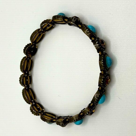 Silver tone, faux turquoise and rhinestone beaded bracelet - Picture 3 of 3
